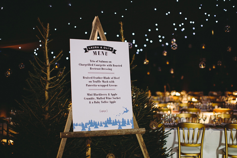 Laura wears 'Mimosa' by Jenny Packham for her winter wedding on the family farm in York. Photography by Kate Gray.