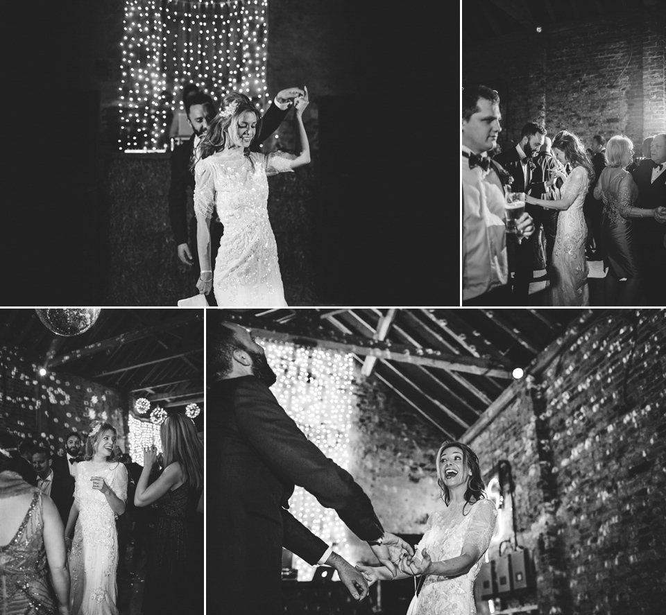 Laura wears 'Mimosa' by Jenny Packham for her winter wedding on the family farm in York. Photography by Kate Gray.