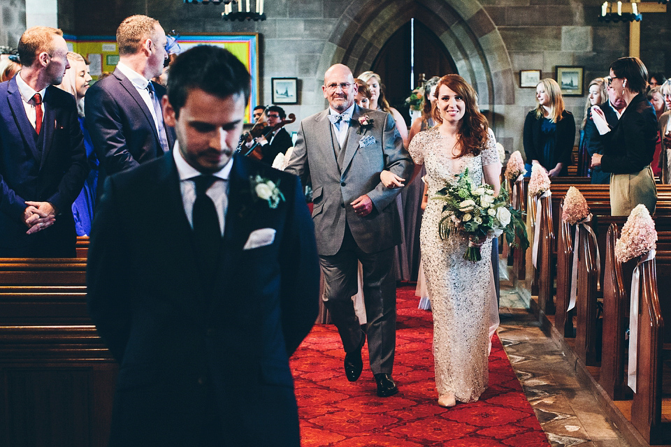 Our Lovettes member Emily wore a glamorous Jenny Packham gown for her elegant, English country wedding at Shustoke Farm Barns. Photography by Mister Phill.