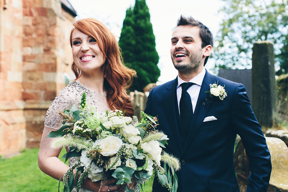 Our Lovettes member Emily wore a glamorous Jenny Packham gown for her elegant, English country wedding at Shustoke Farm Barns. Photography by Mister Phill.