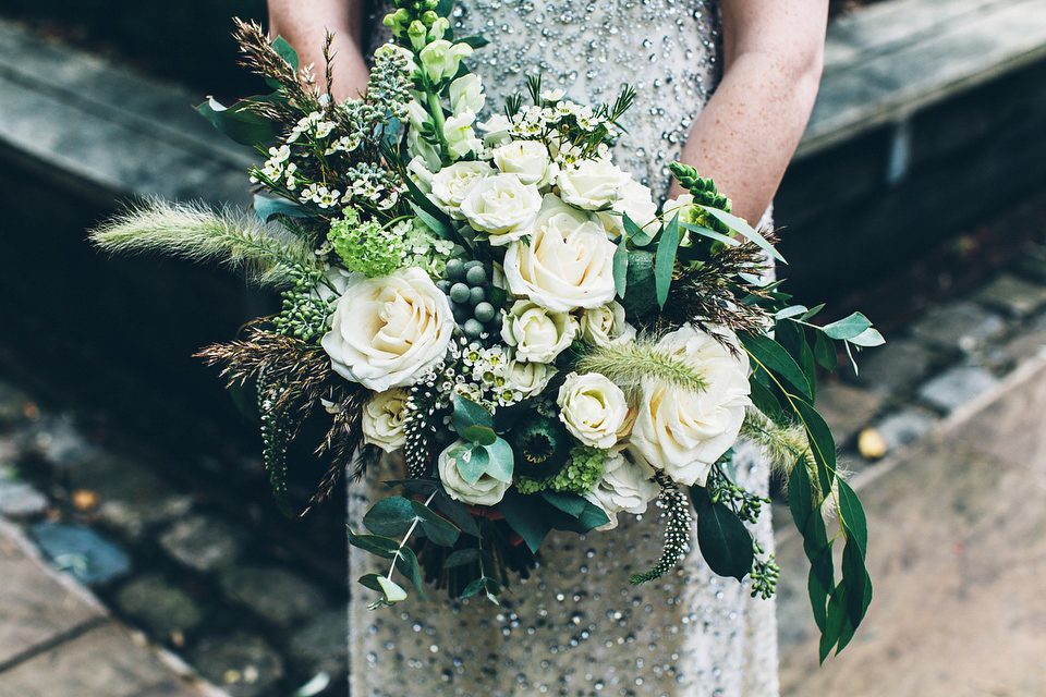 Our Lovettes member Emily wore a glamorous Jenny Packham gown for her elegant, English country wedding at Shustoke Farm Barns. Photography by Mister Phill.