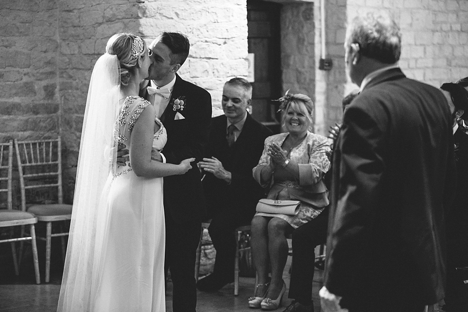 Our Lovettes/blogging bride member Charlotte wears Jenny Packham for her Wes Anderson inspired barn wedding at The Tithe Bar in Petersfield. Photography by McKinley Rodgers.