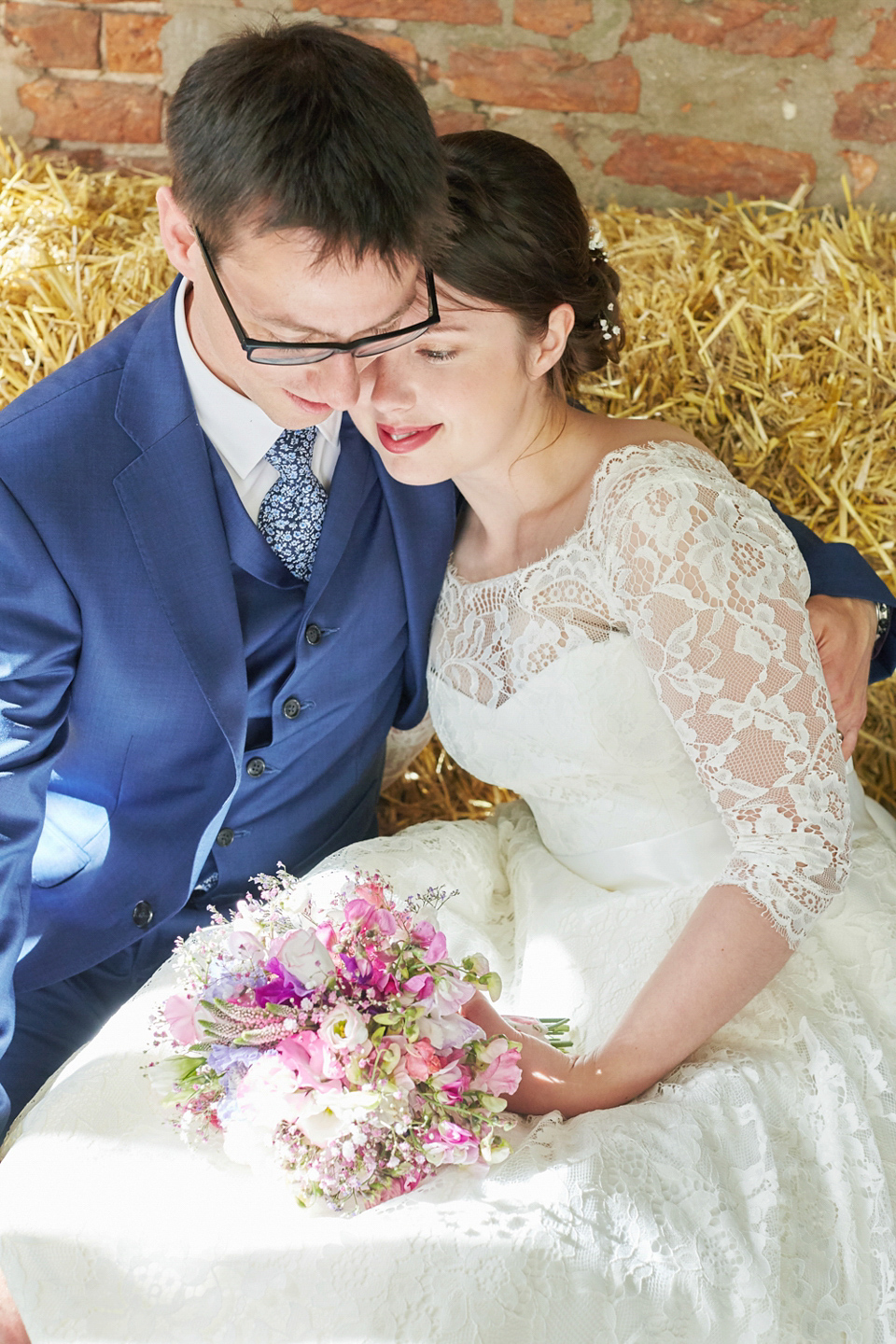 A fabulous 1950's Fur Coat No Knickers dress for a flower-filled Norfolk countryside wedding. Images by Fuller Photography.