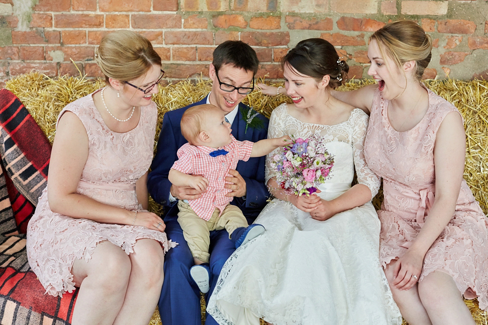 A fabulous 1950's Fur Coat No Knickers dress for a flower-filled Norfolk countryside wedding. Images by Fuller Photography.