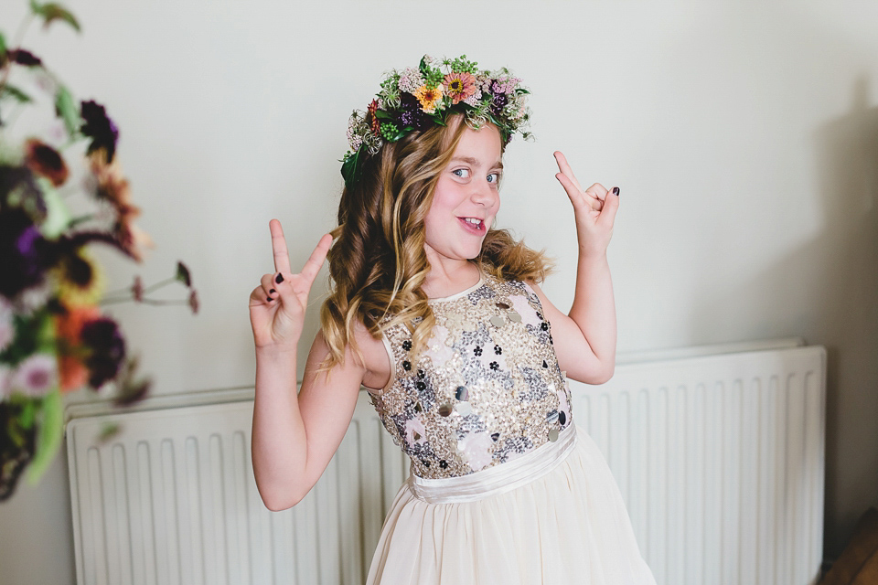 Bride Abby wears a gown by Wilden Bride of London for her Autumn wedding at Lemore Manor in Herefordshire. Photography by Sarah Beth, flowers by Juliet Glaves.