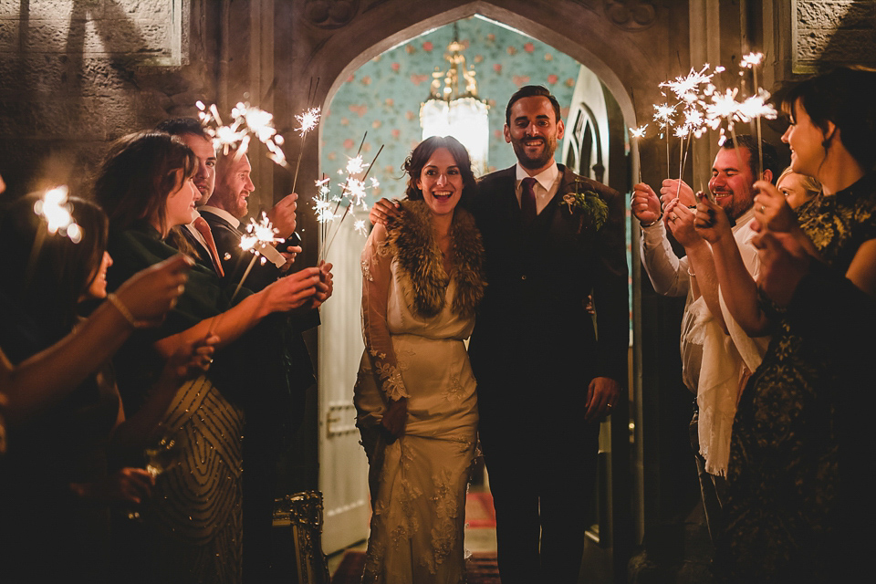 Bride Abby wears a gown by Wilden Bride of London for her Autumn wedding at Lemore Manor in Herefordshire. Photography by Sarah Beth, flowers by Juliet Glaves.