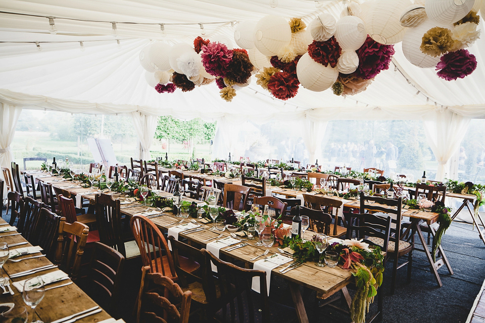 Bride Abby wears a gown by Wilden Bride of London for her Autumn wedding at Lemore Manor in Herefordshire. Photography by Sarah Beth, flowers by Juliet Glaves.