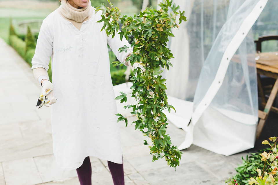 Bride Abby wears a gown by Wilden Bride of London for her Autumn wedding at Lemore Manor in Herefordshire. Photography by Sarah Beth, flowers by Juliet Glaves.