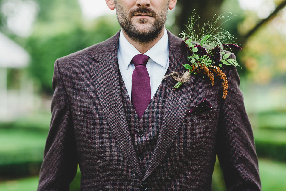 Bride Abby wears a gown by Wilden Bride of London for her Autumn wedding at Lemore Manor in Herefordshire. Photography by Sarah Beth, flowers by Juliet Glaves.