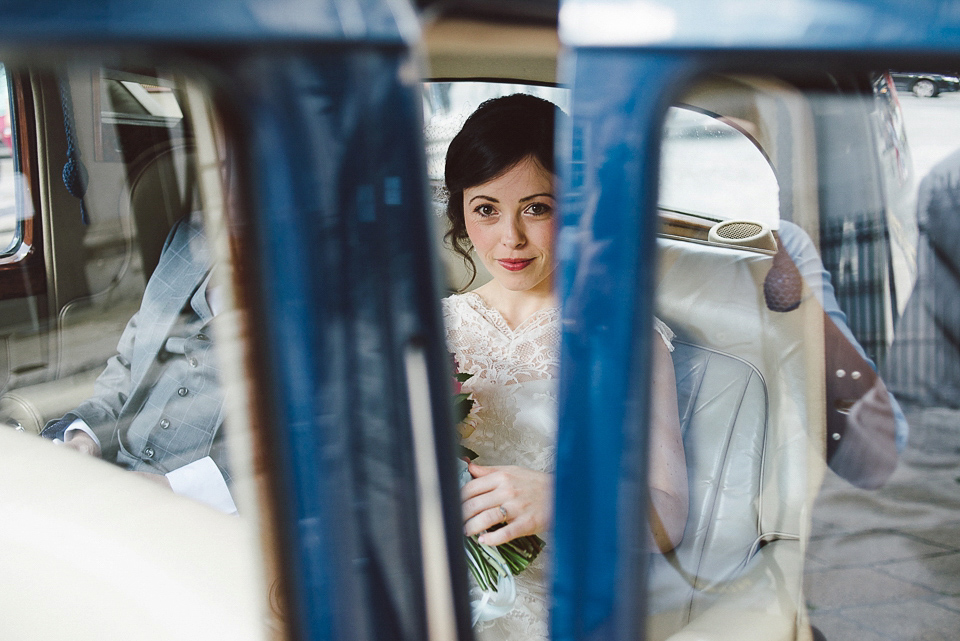 Sally Lacock lace for a modern vintage wedding in Dublin. Photography by Kerry McAllister.