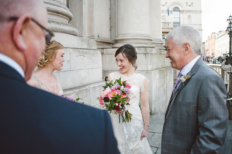 Sally Lacock lace for a modern vintage wedding in Dublin. Photography by Kerry McAllister.