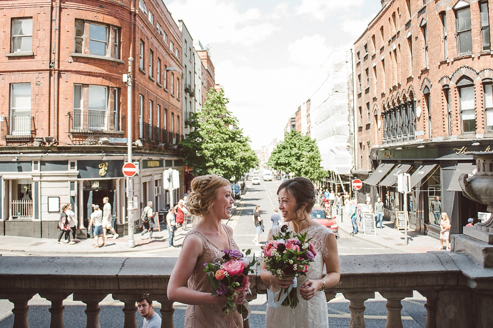 Sally Lacock lace for a modern vintage wedding in Dublin. Photography by Kerry McAllister.