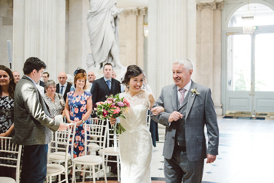 Sally Lacock lace for a modern vintage wedding in Dublin. Photography by Kerry McAllister.