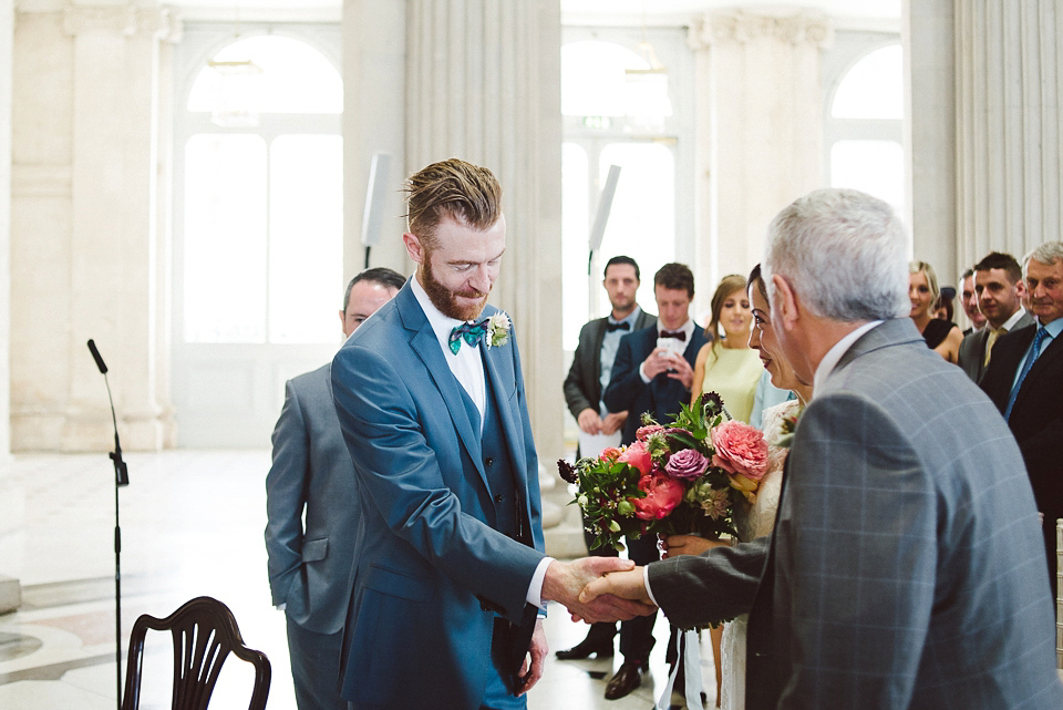 Sally Lacock lace for a modern vintage wedding in Dublin. Photography by Kerry McAllister.