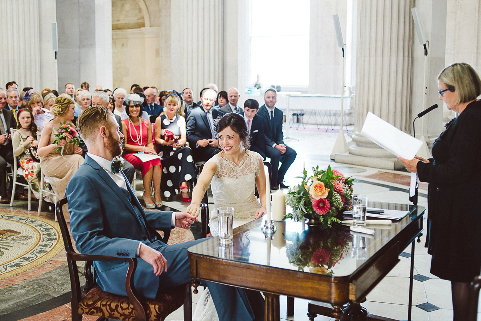 Sally Lacock lace for a modern vintage wedding in Dublin. Photography by Kerry McAllister.