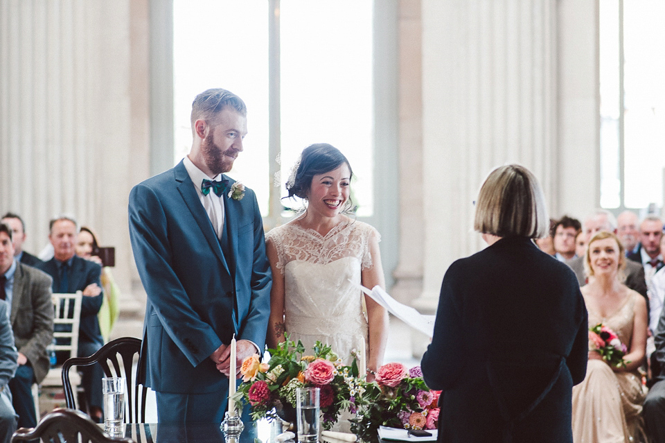 Sally Lacock lace for a modern vintage wedding in Dublin. Photography by Kerry McAllister.