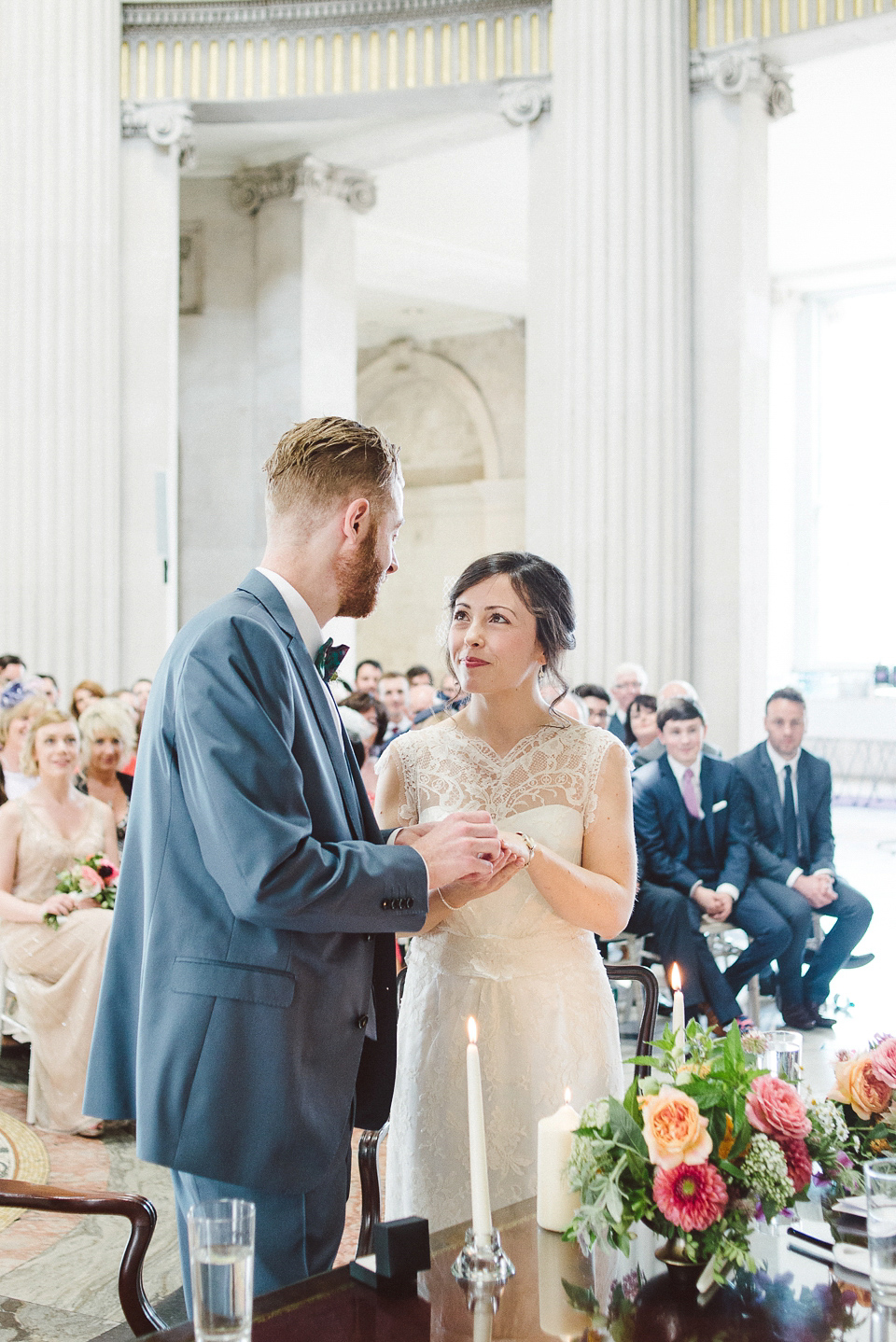 Sally Lacock lace for a modern vintage wedding in Dublin. Photography by Kerry McAllister.