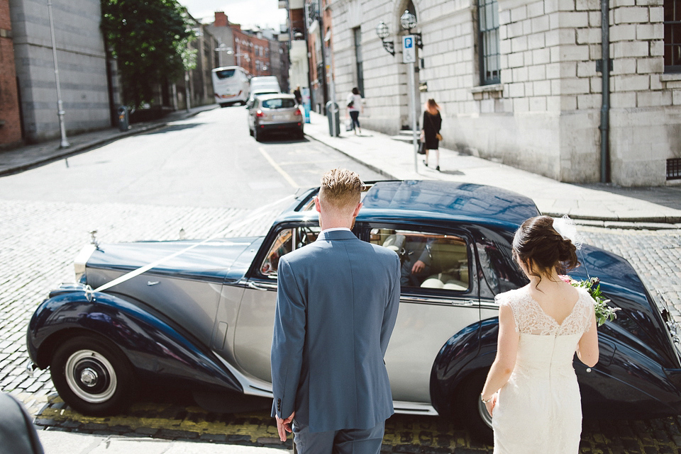 Sally Lacock lace for a modern vintage wedding in Dublin. Photography by Kerry McAllister.