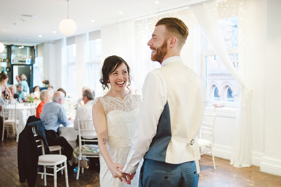 Sally Lacock lace for a modern vintage wedding in Dublin. Photography by Kerry McAllister.