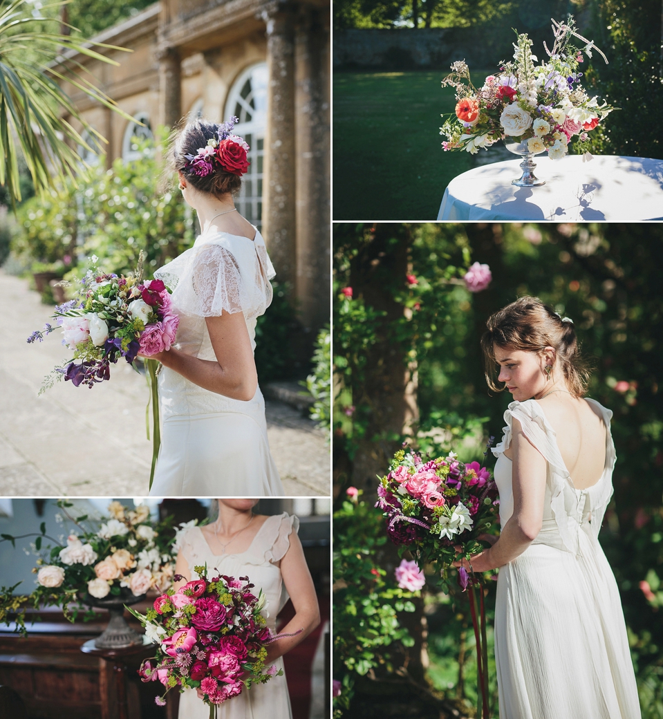 English country garden wedding elegance at Mapperton Gardens. Gowns by Belle & Bunty and floral styling by the wonderful Charlie Ryrlie of The Real Cut Flower Garden. Photography by Helen Lisk.