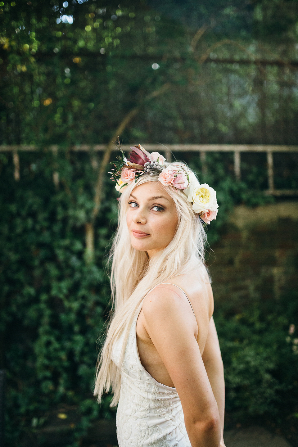 A laid back and romantic disused factory wedding in Brooklyn New York. Bride Maris wore a Nicole Miller gown via BHLDN. Photoggraphy by Jean-Laurent Gaudy.