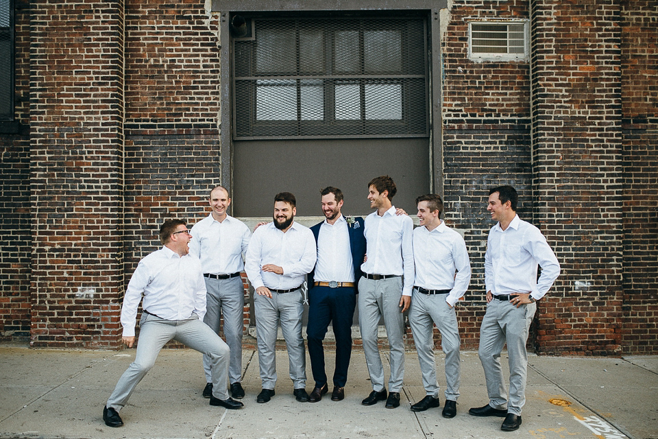 A laid back and romantic disused factory wedding in Brooklyn New York. Bride Maris wore a Nicole Miller gown via BHLDN. Photoggraphy by Jean-Laurent Gaudy.