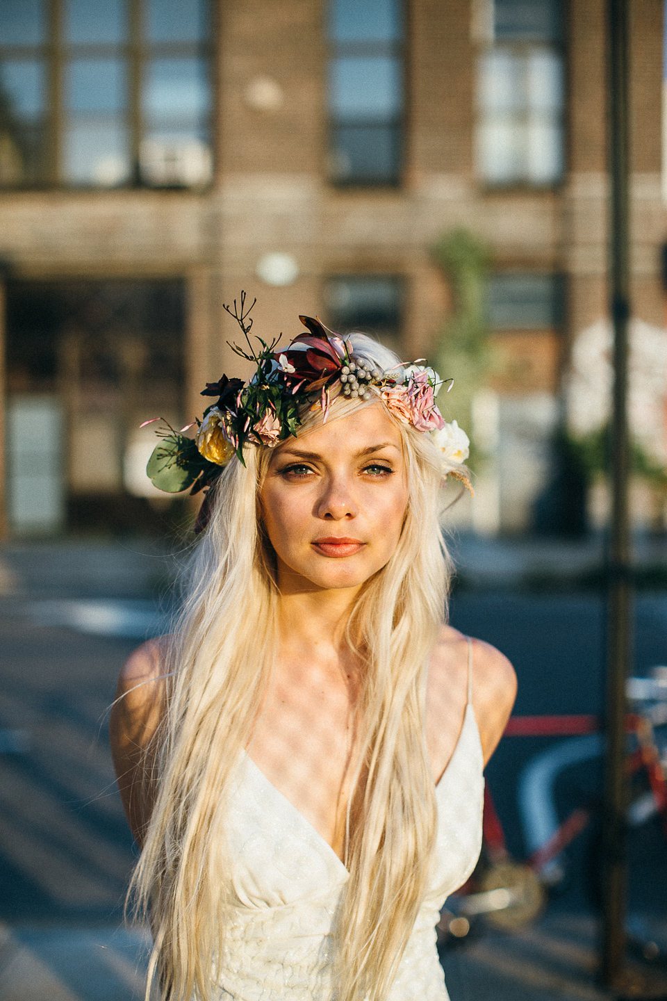 A laid back and romantic disused factory wedding in Brooklyn New York. Bride Maris wore a Nicole Miller gown via BHLDN. Photoggraphy by Jean-Laurent Gaudy.