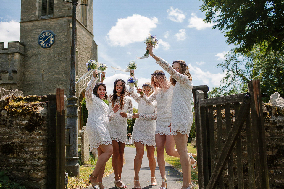 Bride Sarah wears a dropped waist gown by Stephanie Allin for her English country garden wedding. Photography by Joanna Brown.