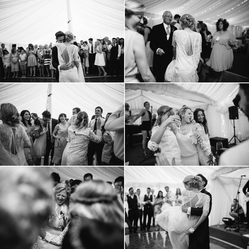 Bride Sarah wears a dropped waist gown by Stephanie Allin for her English country garden wedding. Photography by Joanna Brown.