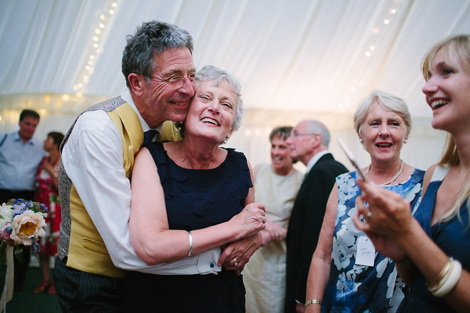 Bride Sarah wears a dropped waist gown by Stephanie Allin for her English country garden wedding. Photography by Joanna Brown.