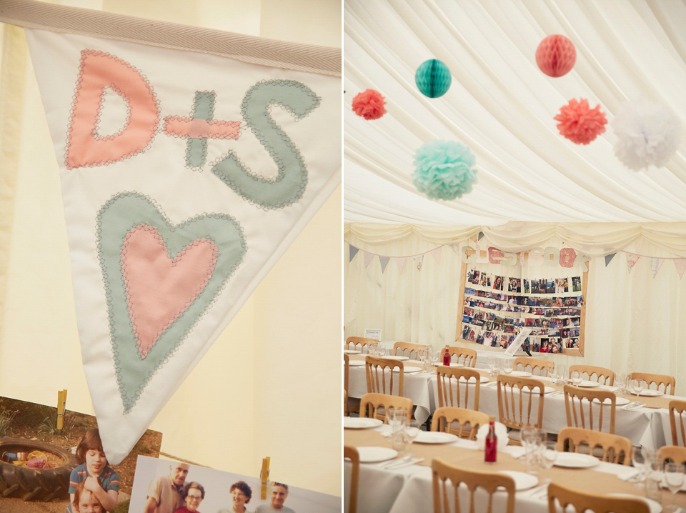 A Short Lace Dress and Fabric Flowers for a Wedding in the Cambridgeshire Countryside. Photography by Natalie J. Weddings Photography.