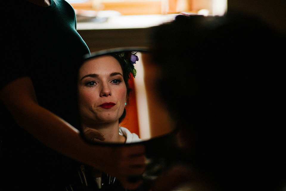 Claire wears a Maggie Sottero dress for her homespun and Humanist wedding in Scotland. Photography by Euan Robertson.