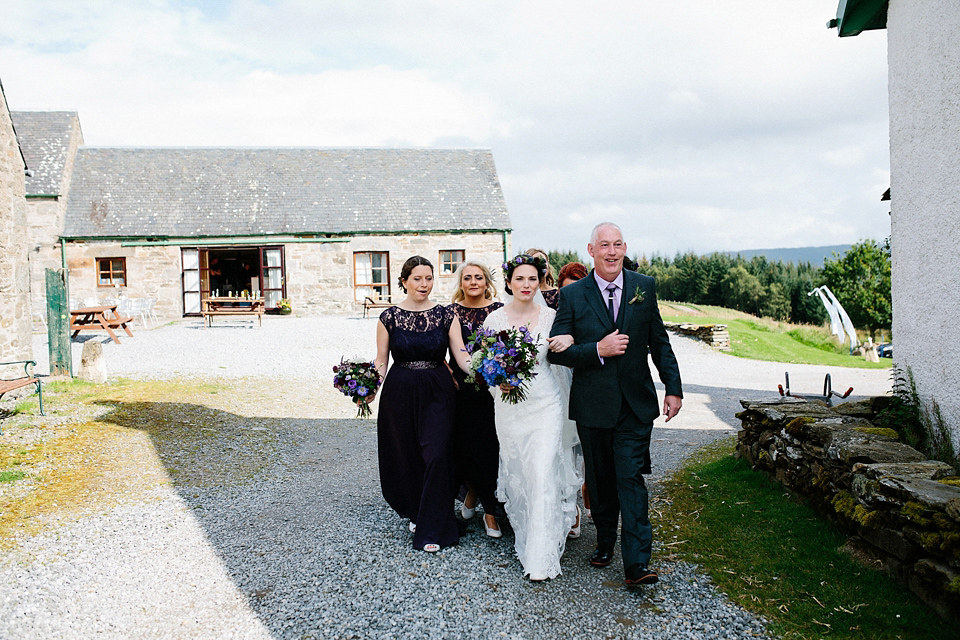 Claire wears a Maggie Sottero dress for her homespun and Humanist wedding in Scotland. Photography by Euan Robertson.