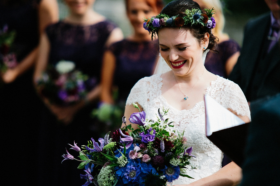 Claire wears a Maggie Sottero dress for her homespun and Humanist wedding in Scotland. Photography by Euan Robertson.