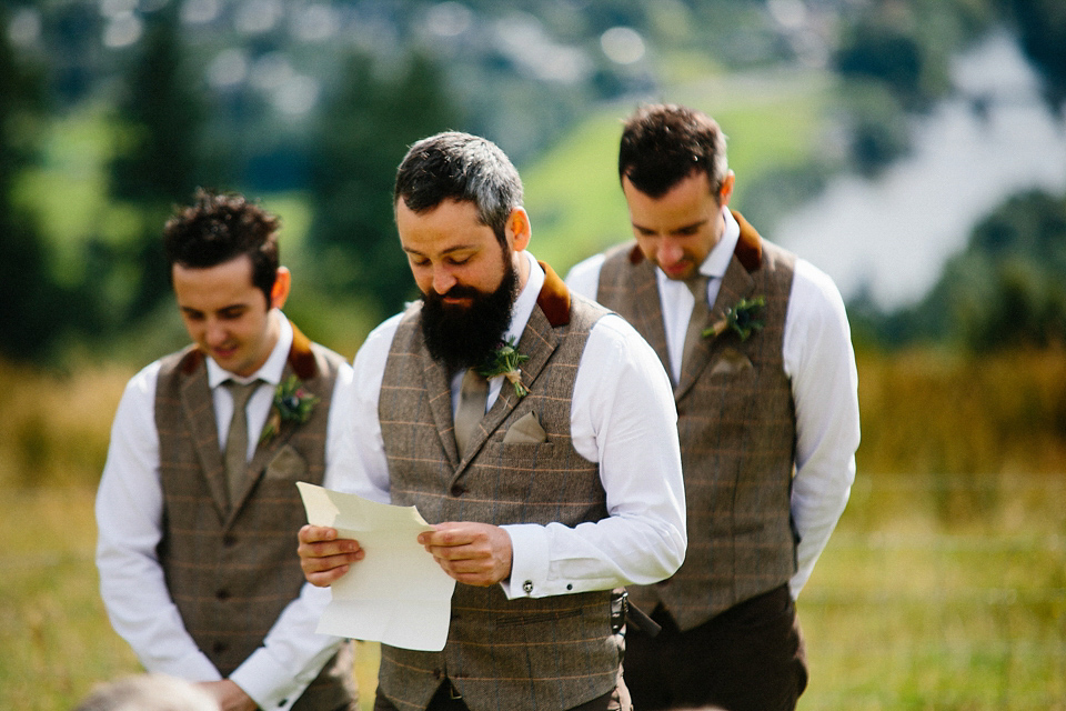 Claire wears a Maggie Sottero dress for her homespun and Humanist wedding in Scotland. Photography by Euan Robertson.