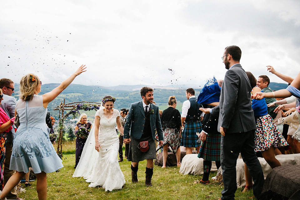 Claire wears a Maggie Sottero dress for her homespun and Humanist wedding in Scotland. Photography by Euan Robertson.