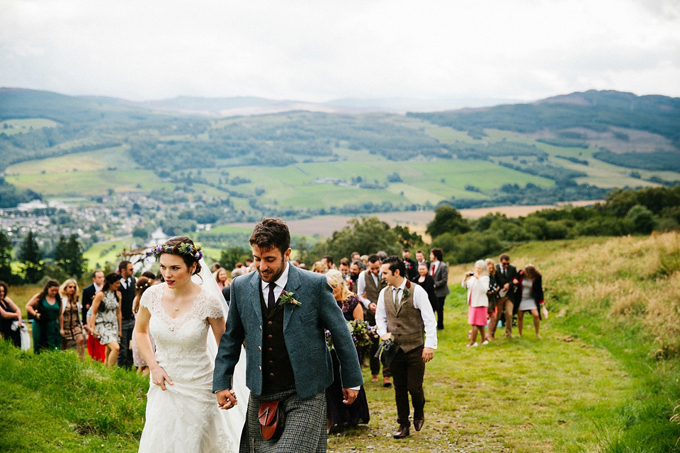 Claire wears a Maggie Sottero dress for her homespun and Humanist wedding in Scotland. Photography by Euan Robertson.