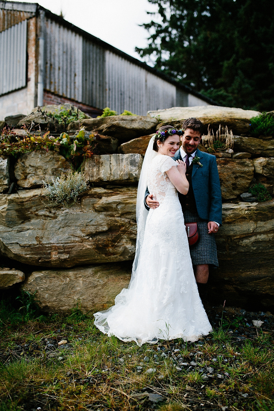 Claire wears a Maggie Sottero dress for her homespun and Humanist wedding in Scotland. Photography by Euan Robertson.