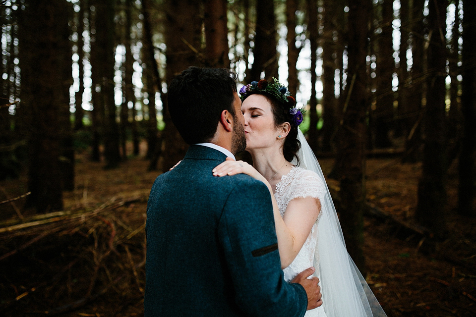 Claire wears a Maggie Sottero dress for her homespun and Humanist wedding in Scotland. Photography by Euan Robertson.