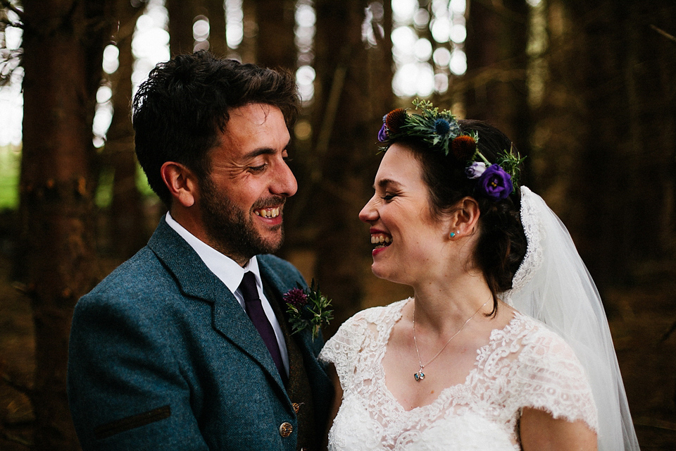 Claire wears a Maggie Sottero dress for her homespun and Humanist wedding in Scotland. Photography by Euan Robertson.