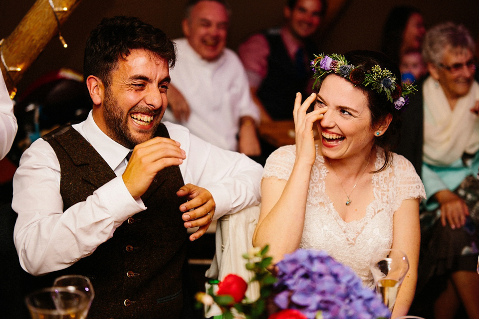 Claire wears a Maggie Sottero dress for her homespun and Humanist wedding in Scotland. Photography by Euan Robertson.