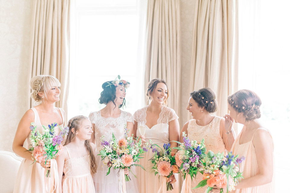 Bride Laura wore a tiered wedding dress by Katya Katya Shehurina for her peach wedding at Lartington Hall in Teesdale. Photography by Sarah Jane Ethan. Bride Laura wore a tiered wedding dress by Katya Katya Shehurina for her peach wedding at Lartington Hall in Teesdale. Photography by Sarah Jane Ethan.