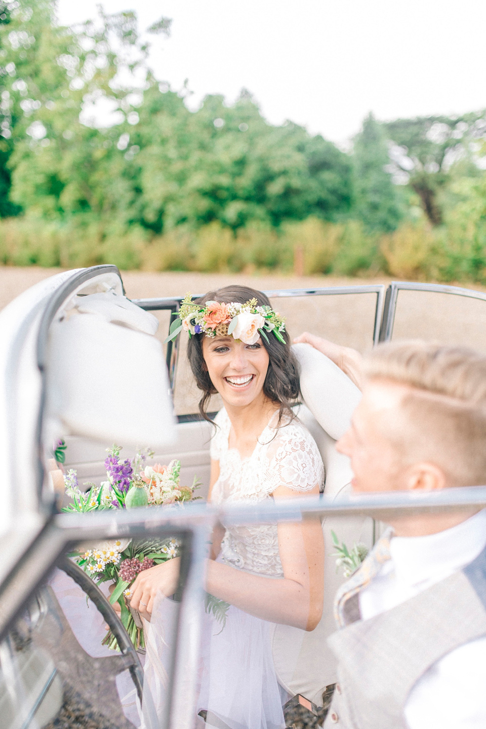 Bride Laura wore a tiered wedding dress by Katya Katya Shehurina for her peach wedding at Lartington Hall in Teesdale. Photography by Sarah Jane Ethan. Bride Laura wore a tiered wedding dress by Katya Katya Shehurina for her peach wedding at Lartington Hall in Teesdale. Photography by Sarah Jane Ethan.