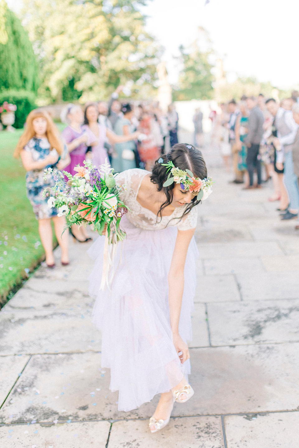 Bride Laura wore a tiered wedding dress by Katya Katya Shehurina for her peach wedding at Lartington Hall in Teesdale. Photography by Sarah Jane Ethan. Bride Laura wore a tiered wedding dress by Katya Katya Shehurina for her peach wedding at Lartington Hall in Teesdale. Photography by Sarah Jane Ethan.
