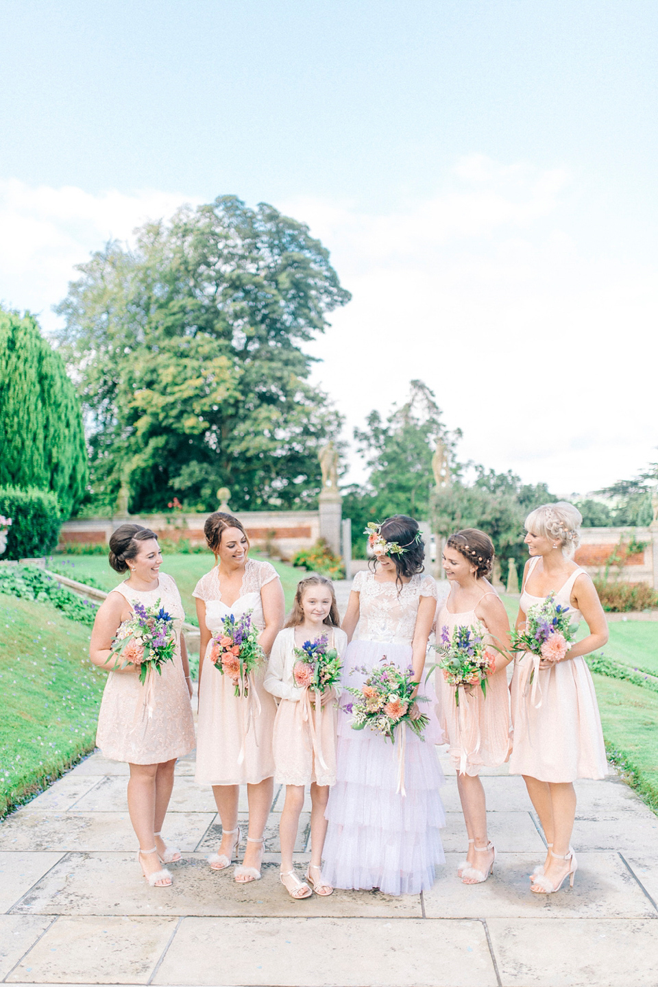 Bride Laura wore a tiered wedding dress by Katya Katya Shehurina for her peach wedding at Lartington Hall in Teesdale. Photography by Sarah Jane Ethan. Bride Laura wore a tiered wedding dress by Katya Katya Shehurina for her peach wedding at Lartington Hall in Teesdale. Photography by Sarah Jane Ethan.