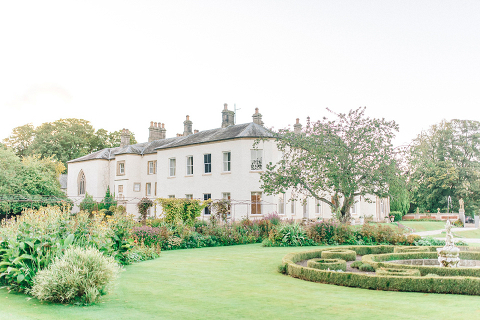Bride Laura wore a tiered wedding dress by Katya Katya Shehurina for her peach wedding at Lartington Hall in Teesdale. Photography by Sarah Jane Ethan. Bride Laura wore a tiered wedding dress by Katya Katya Shehurina for her peach wedding at Lartington Hall in Teesdale. Photography by Sarah Jane Ethan.