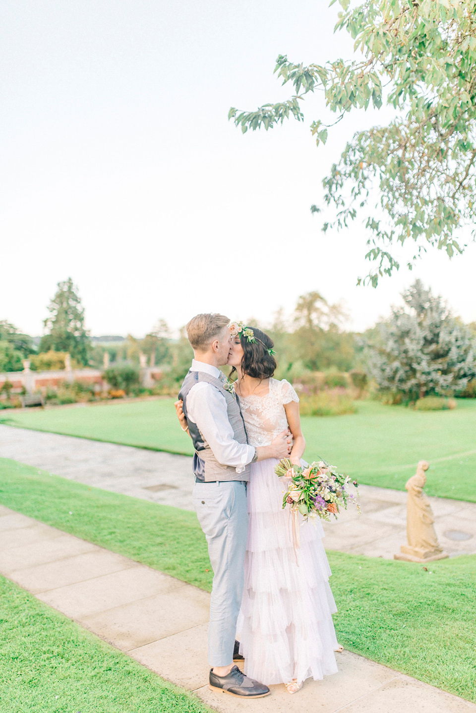 Bride Laura wore a tiered wedding dress by Katya Katya Shehurina for her peach wedding at Lartington Hall in Teesdale. Photography by Sarah Jane Ethan. Bride Laura wore a tiered wedding dress by Katya Katya Shehurina for her peach wedding at Lartington Hall in Teesdale. Photography by Sarah Jane Ethan.