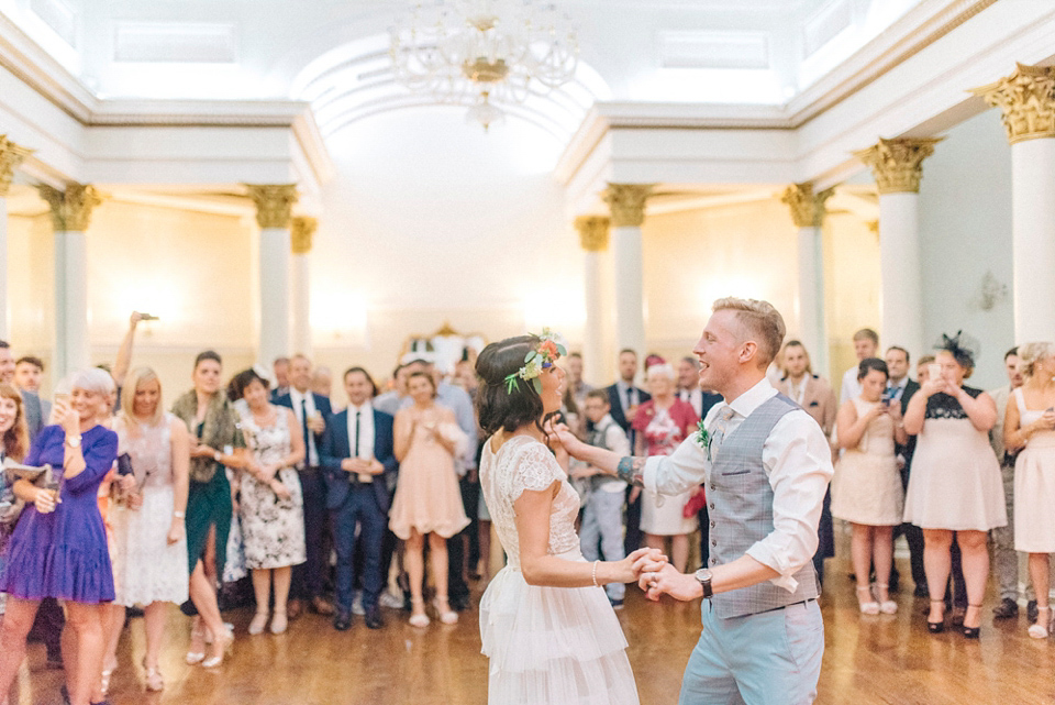 Bride Laura wore a tiered wedding dress by Katya Katya Shehurina for her peach wedding at Lartington Hall in Teesdale. Photography by Sarah Jane Ethan. Bride Laura wore a tiered wedding dress by Katya Katya Shehurina for her peach wedding at Lartington Hall in Teesdale. Photography by Sarah Jane Ethan.