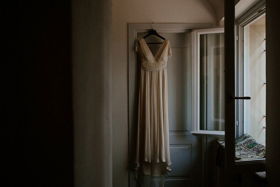 A boho luxe Leilia Hafzia gown for a romantic wedding in the Italian countryside. Photography by Haydn Rydings.