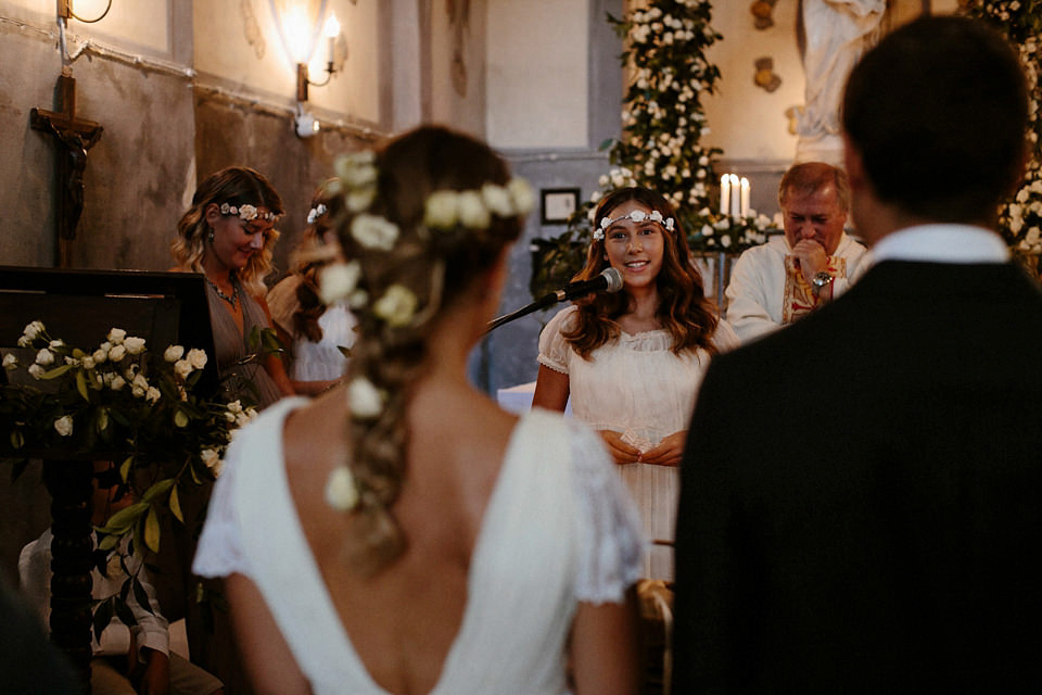 A boho luxe Leilia Hafzia gown for a romantic wedding in the Italian countryside. Photography by Haydn Rydings.